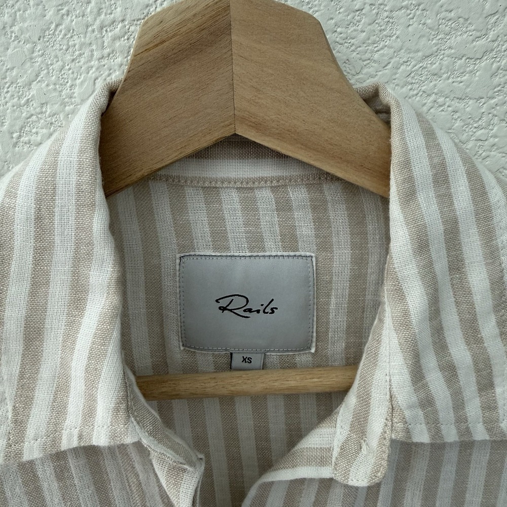 Rails Womens 100% Linen Cito Top XS Beige Stripe Buttons Lagenlook Boxy Beachy - Picture 4 of 6